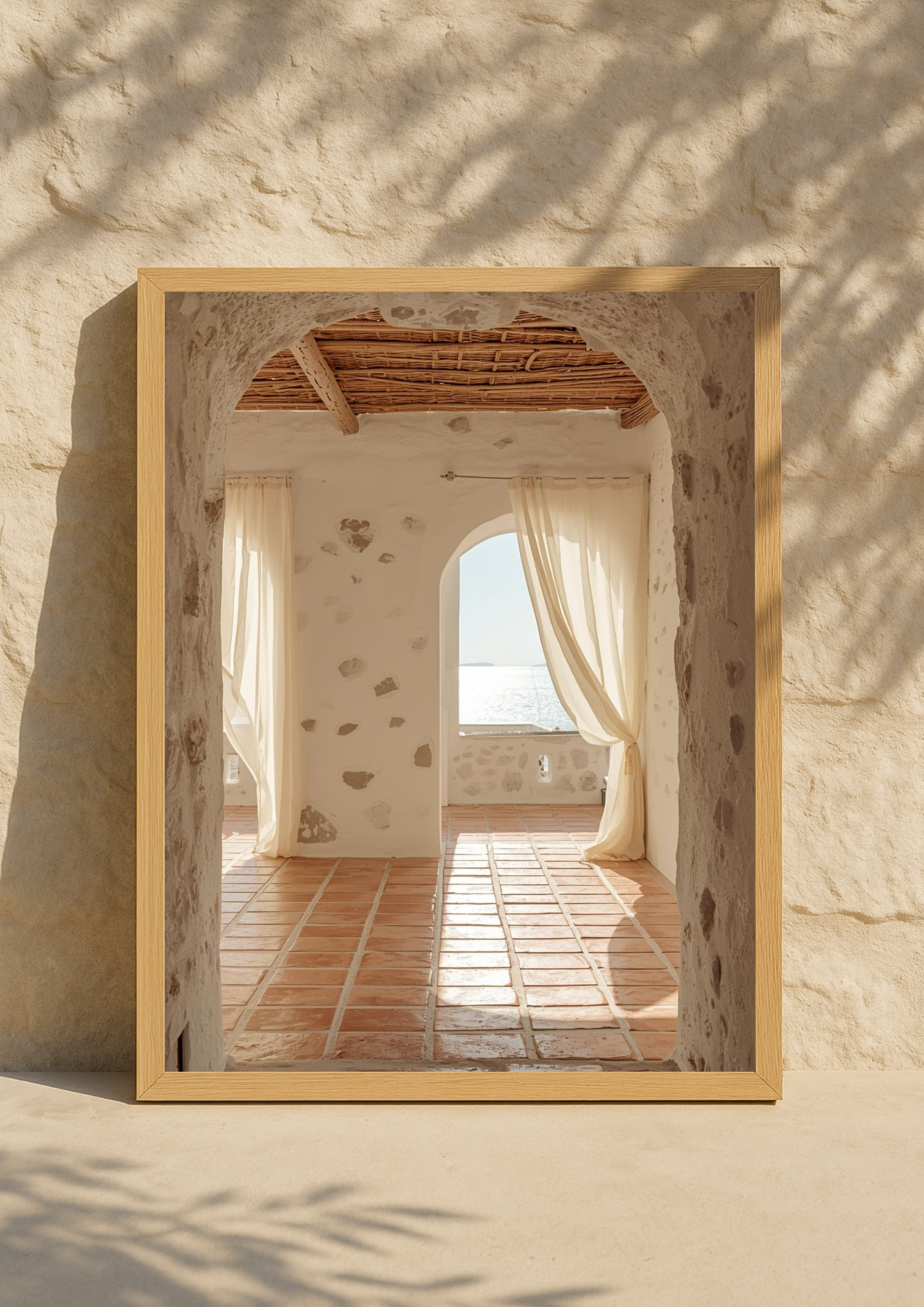 Affiche intérieur méditerranéen – Arche en pierre et vue mer – Décoration murale