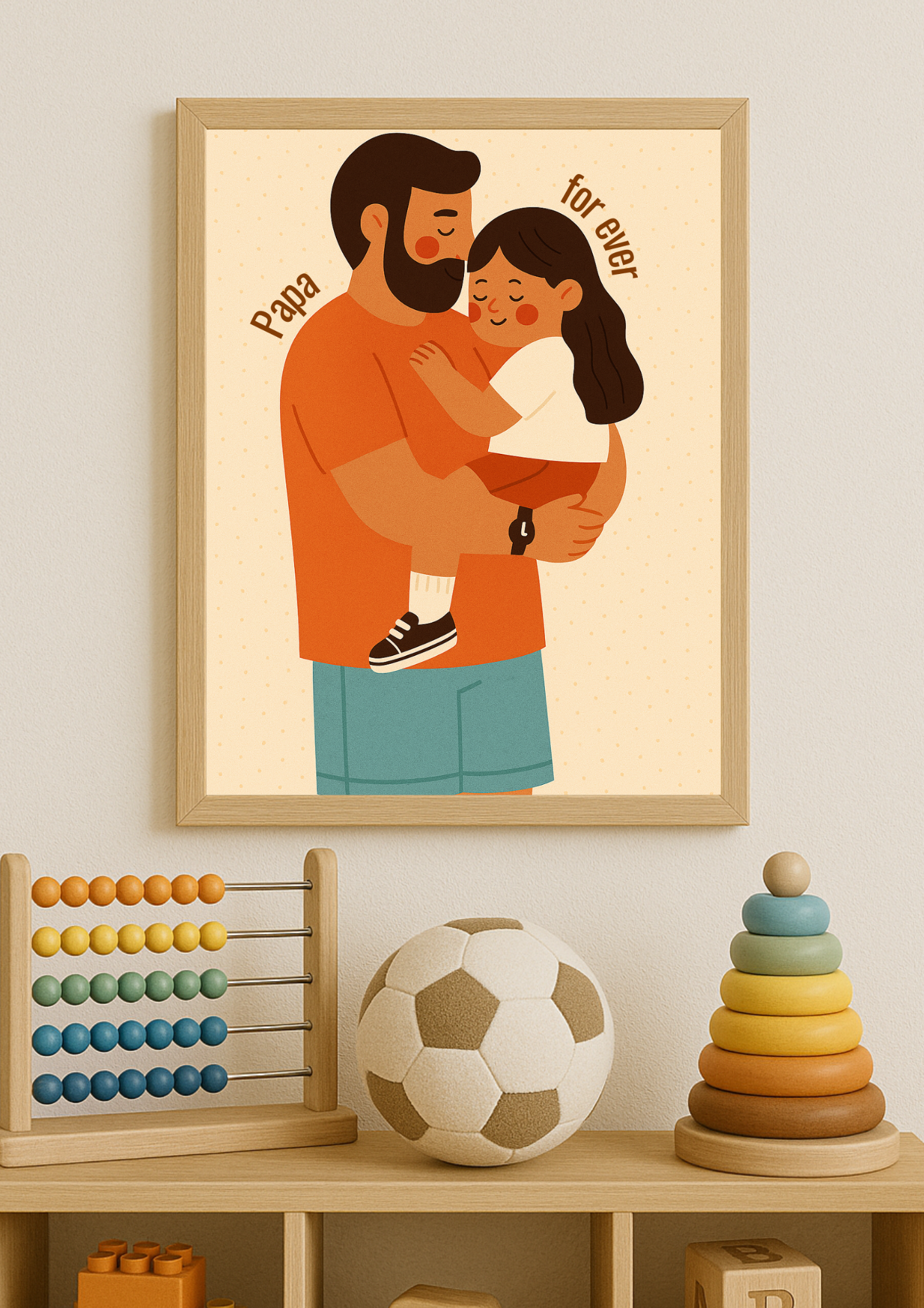 Collection Amour - Affiche papa sportif enfant – Illustration douce lien père fille – Décoration chambre enfant - idée cadeau naissance