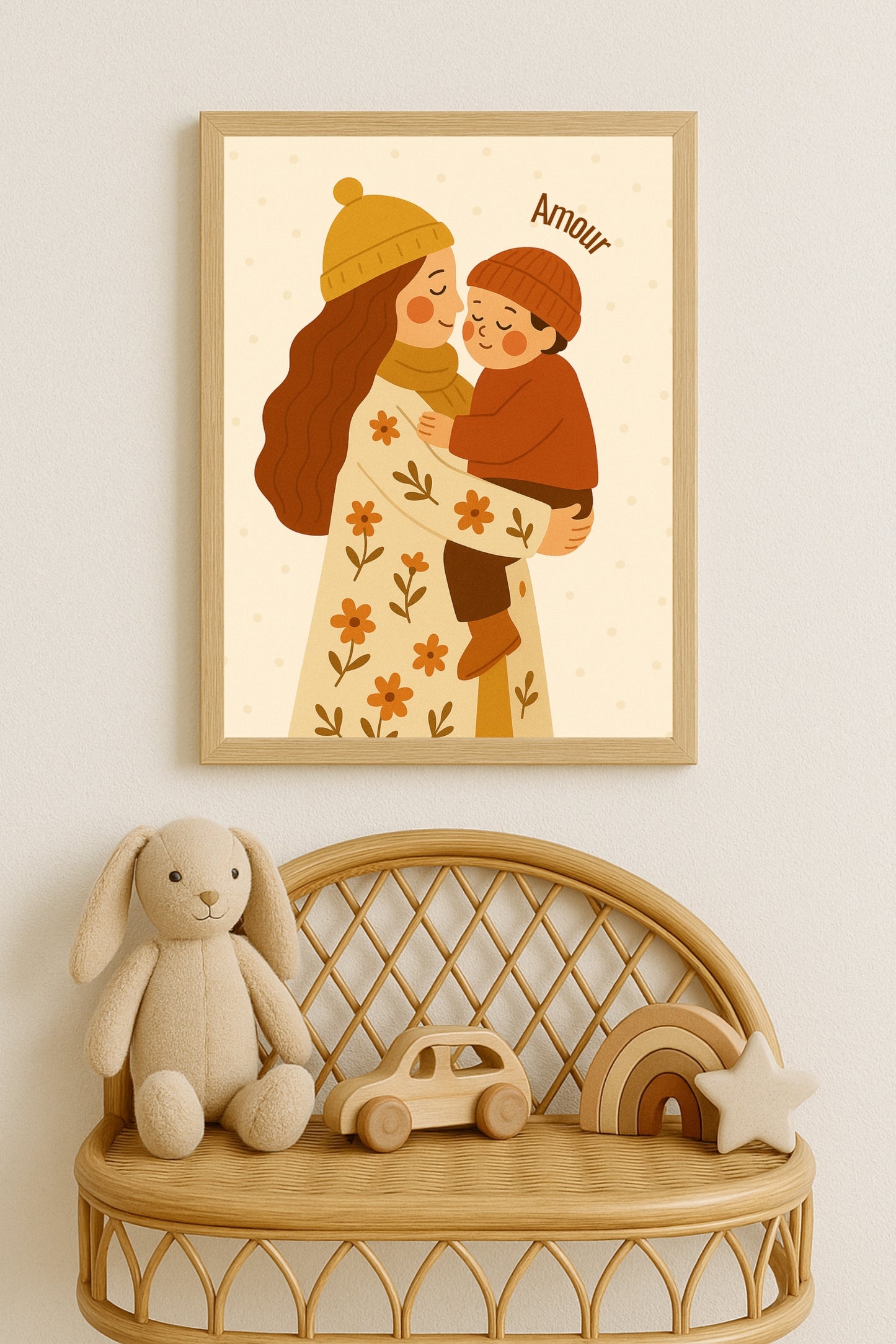 Collection Amour - Affiche maman enfant Amour – Illustration douce fleurie – Décoration chambre bébé - Idée cadeau naissance