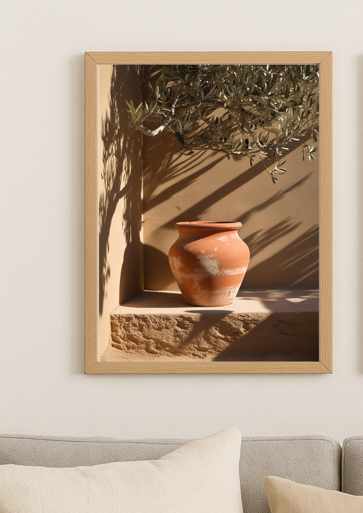 Affiche pot en terre cuite méditerranéen – décoration murale beige minimaliste style provençal