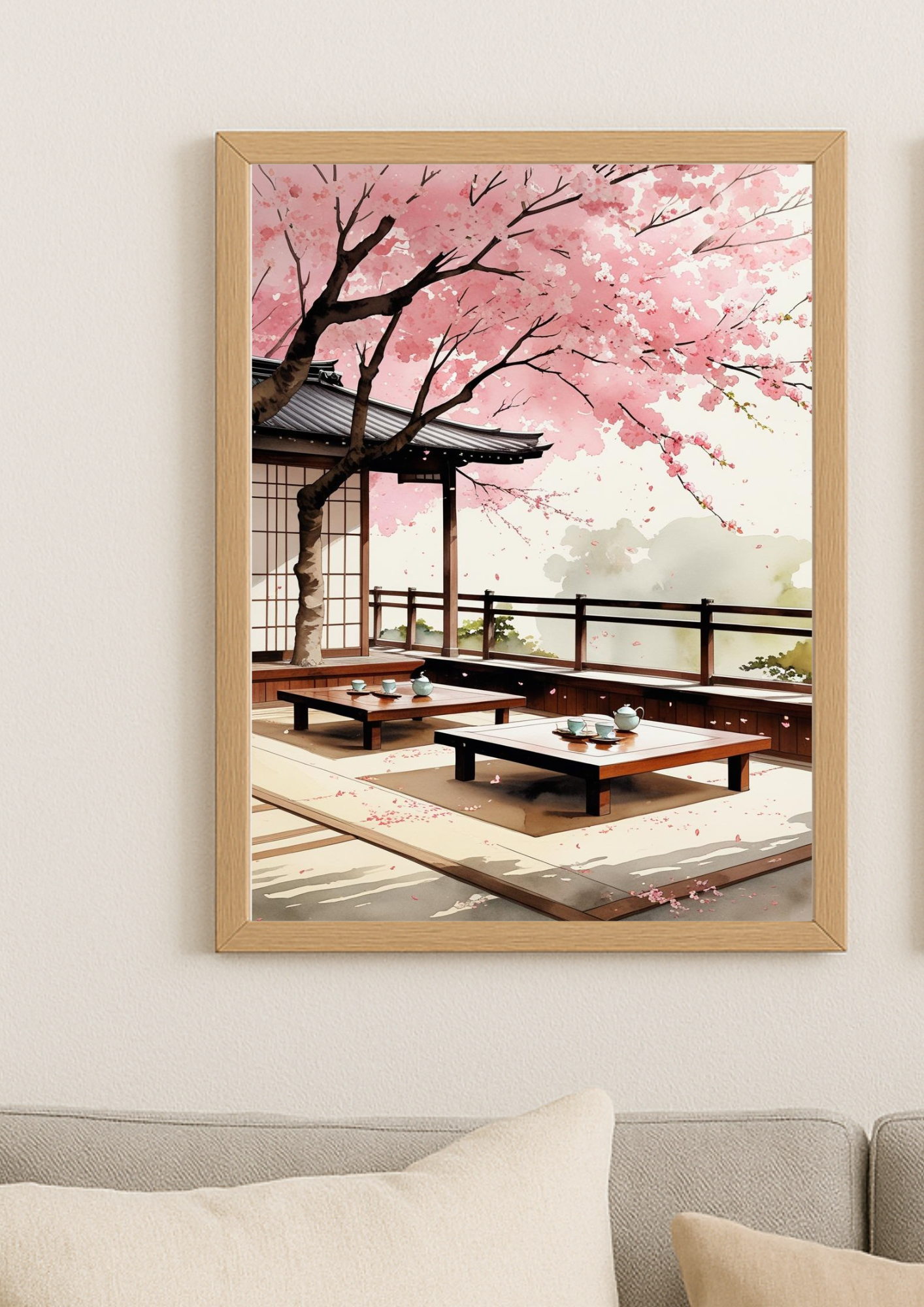 Affiche Kyoto - Terrasse Japonaise - Fleurs de cerisier