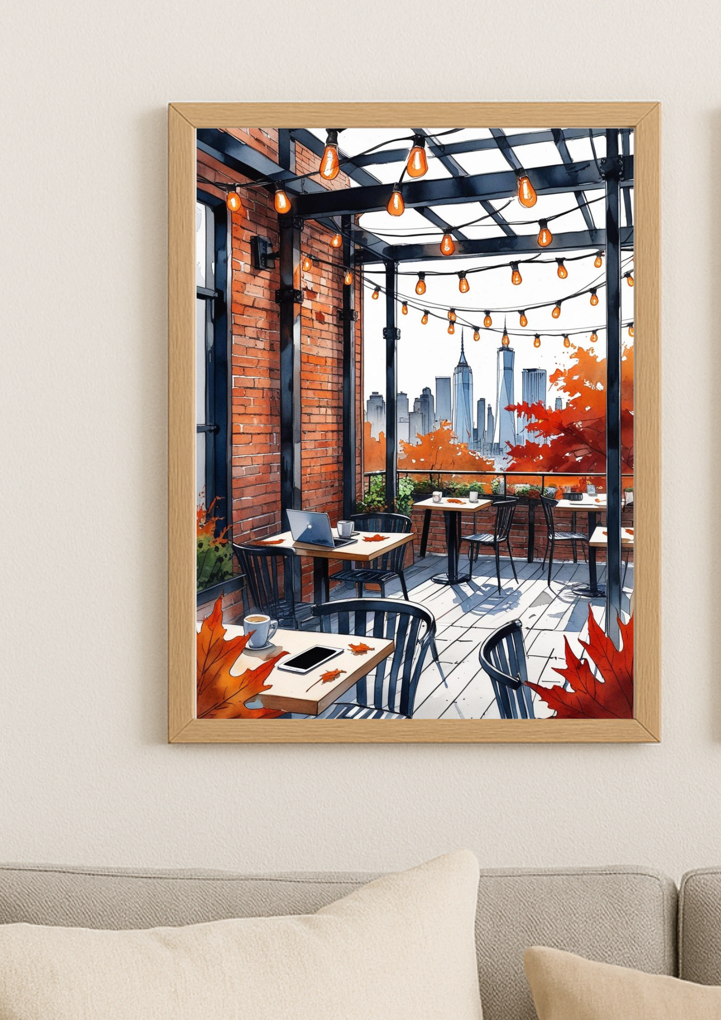 Affiche New York – Terrasse avec vue skyline – Décoration murale