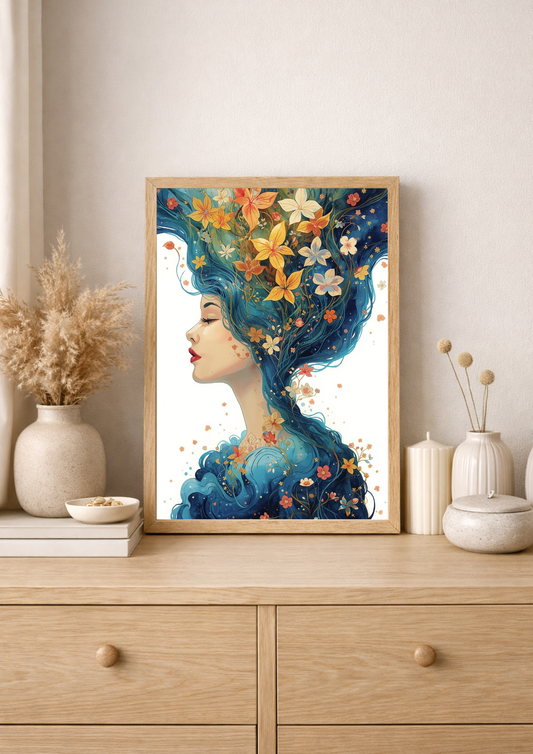 Affiche décorative femme florale et poétique – Art mural bohème