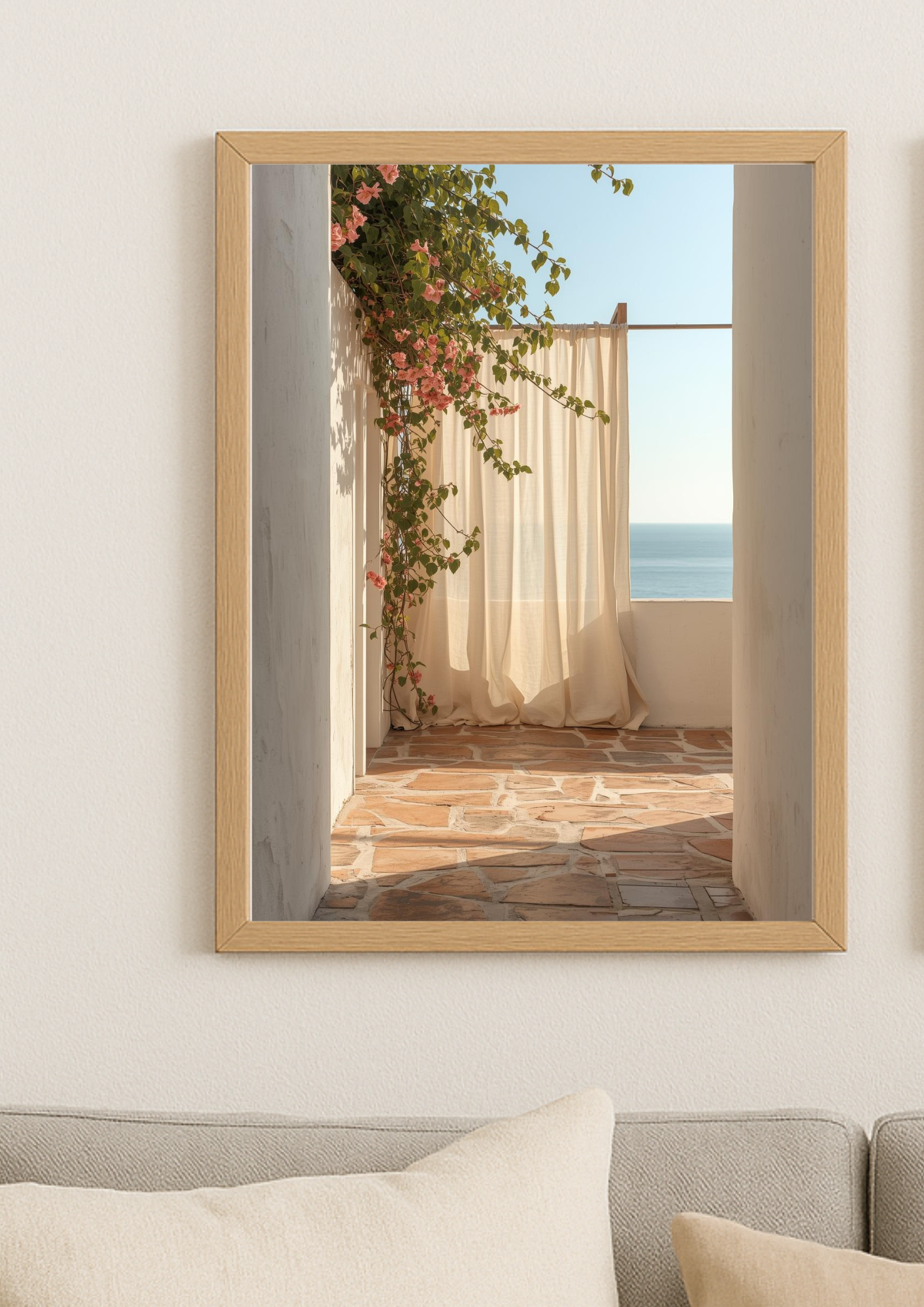 Affiche terrasse méditerranéenne vue mer – décoration murale bord de mer