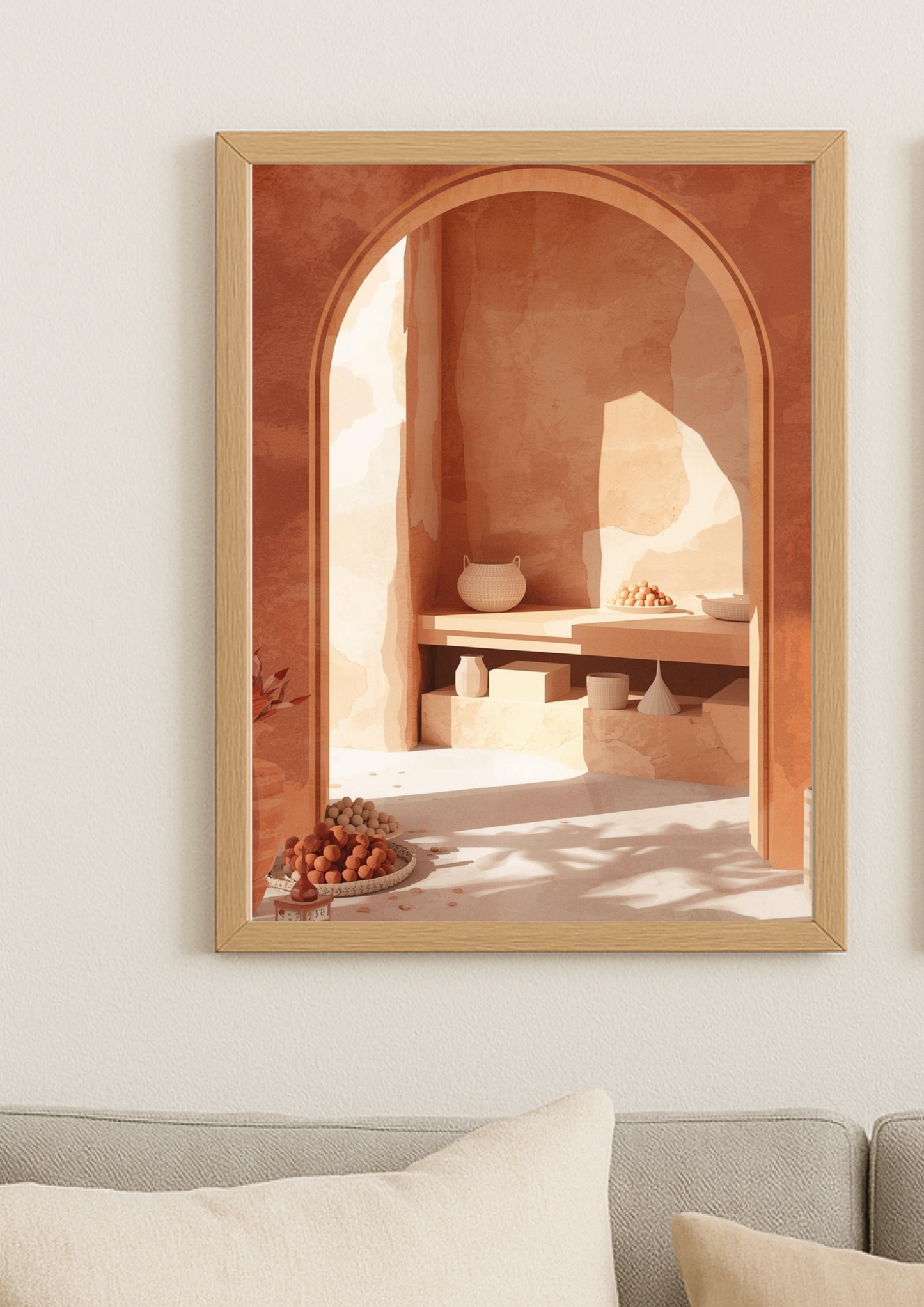Affiche arche terracotta – architecture marocaine minimaliste – décoration murale méditerranéenne