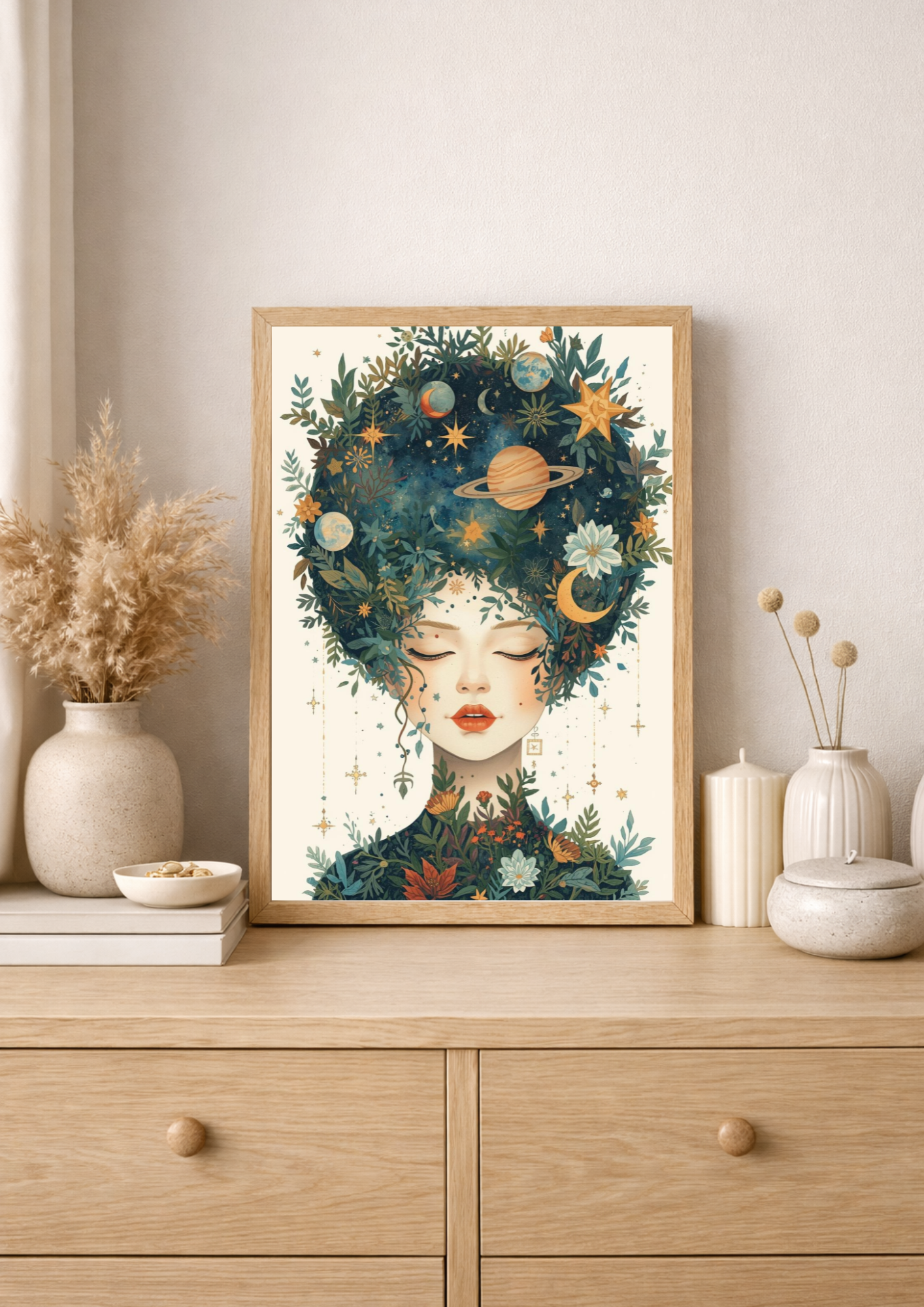 Affiche décorative femme astrale – Art mural bohème nature et lune