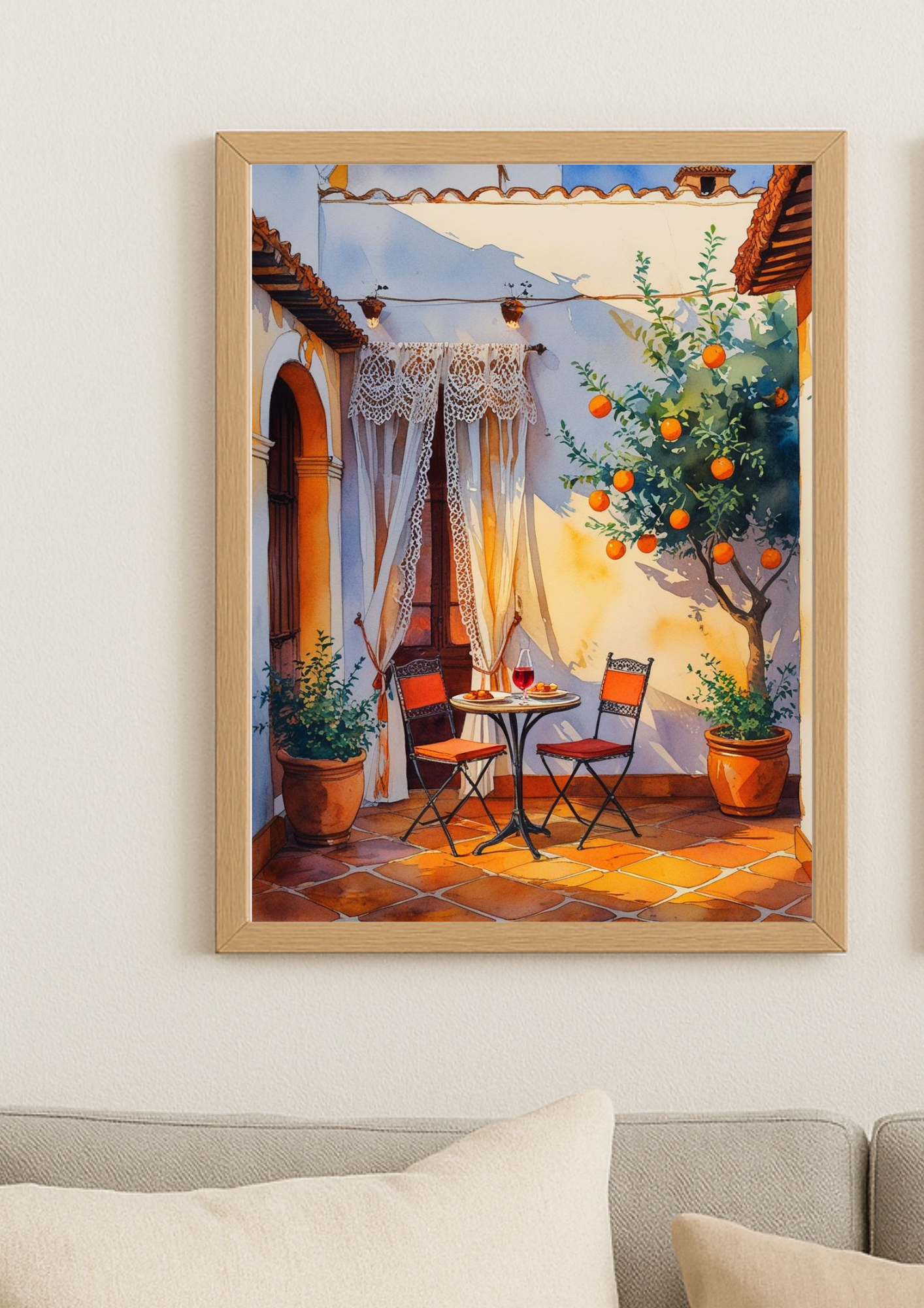 Affiche cour méditerranéenne – Oranger et terrasse ensoleillée – Décoration murale