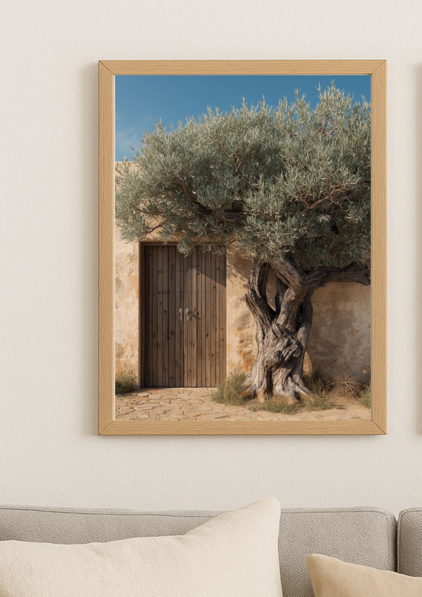 Affiche portail en bois et oliviers – décoration murale style provençal