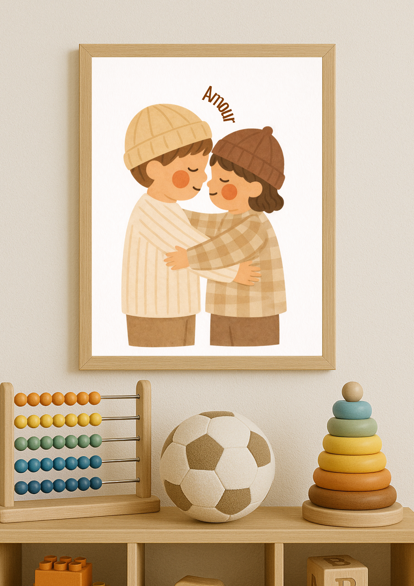 Collection Amour - Affiche enfant “Amour” fraterie – Illustration bohème tendre enfants – Décoration chambre bébé, idée cadeau naissance