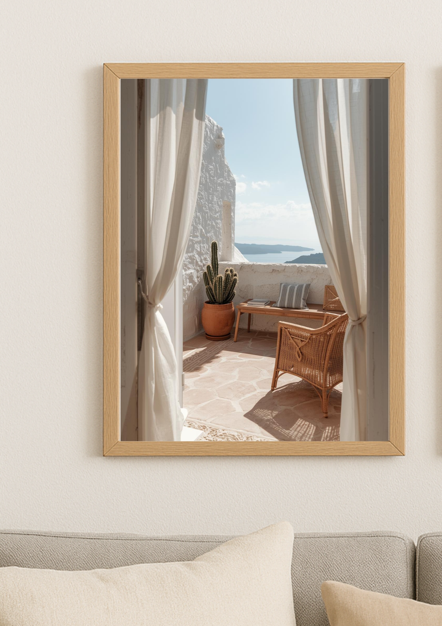 Affiche terrasse méditerranéenne vue mer – décoration murale bord de mer