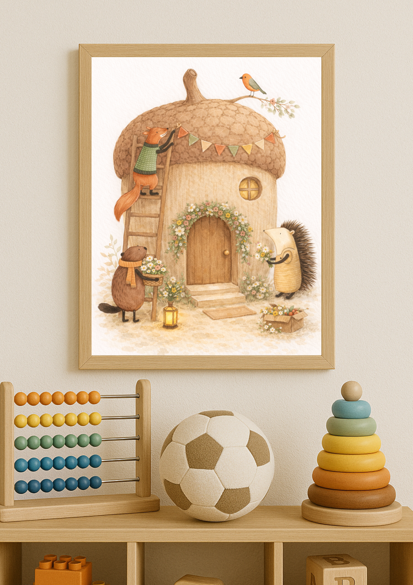Affiche animaux de la forêt – illustration printemps chambre bébé - Univers poétique et minimaliste