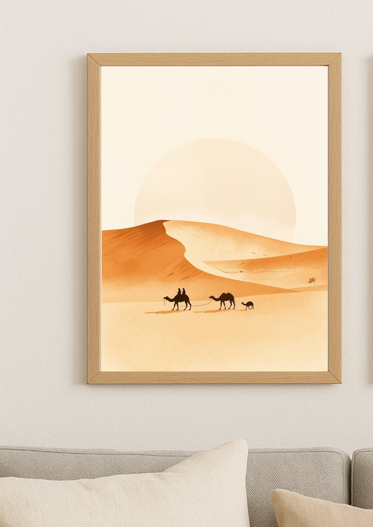 Affiche désert minimaliste – caravane de chameaux – décoration murale sable et terracotta