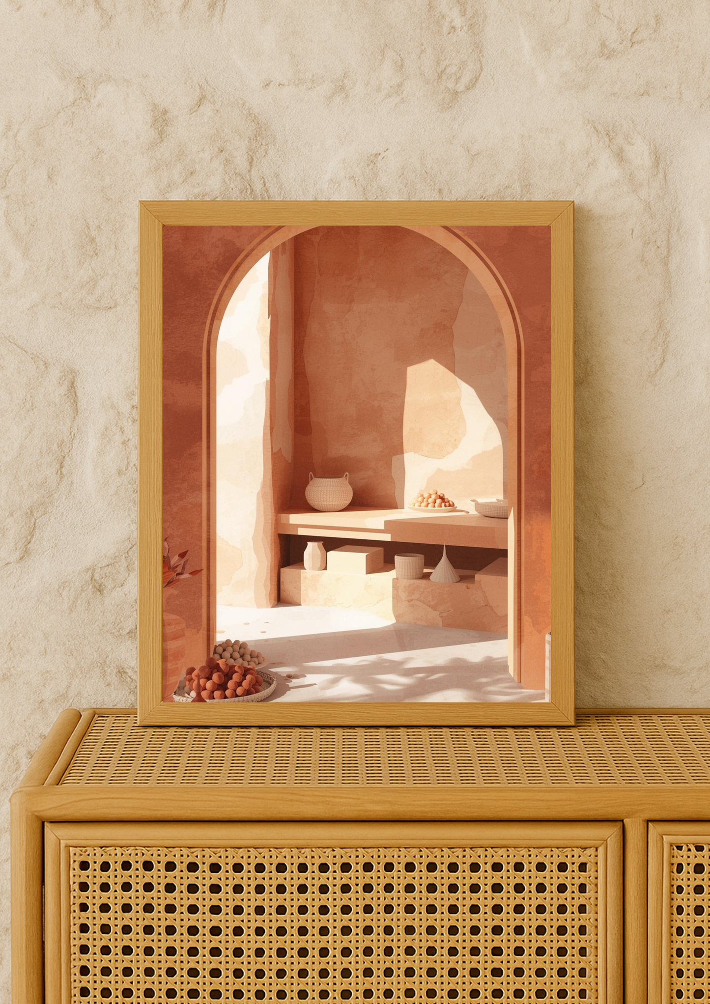 Affiche arche terracotta – architecture marocaine minimaliste – décoration murale méditerranéenne