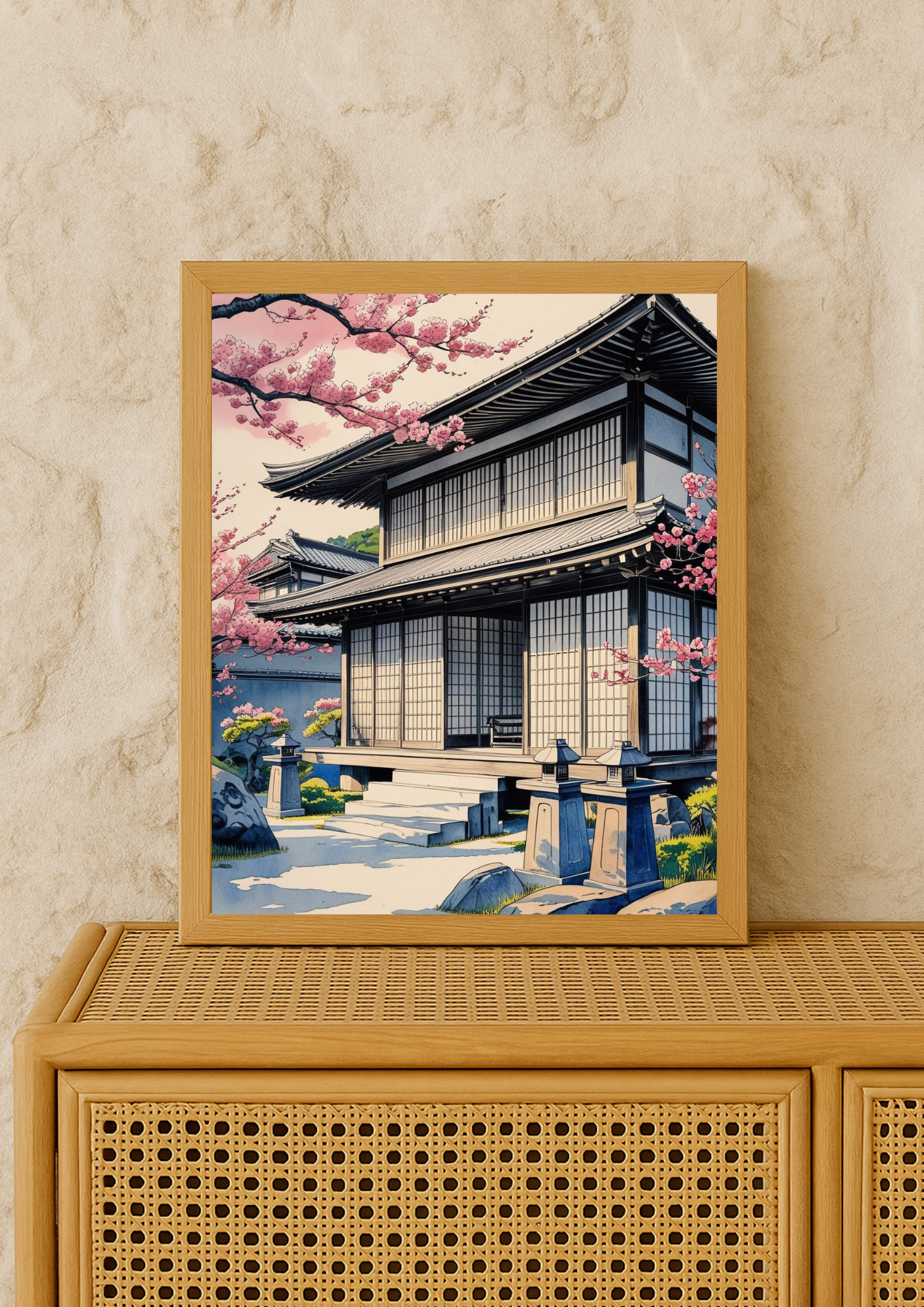 Affiche Kyoto - Maison typique Japonaise - Japon - Fleurs de cerisier