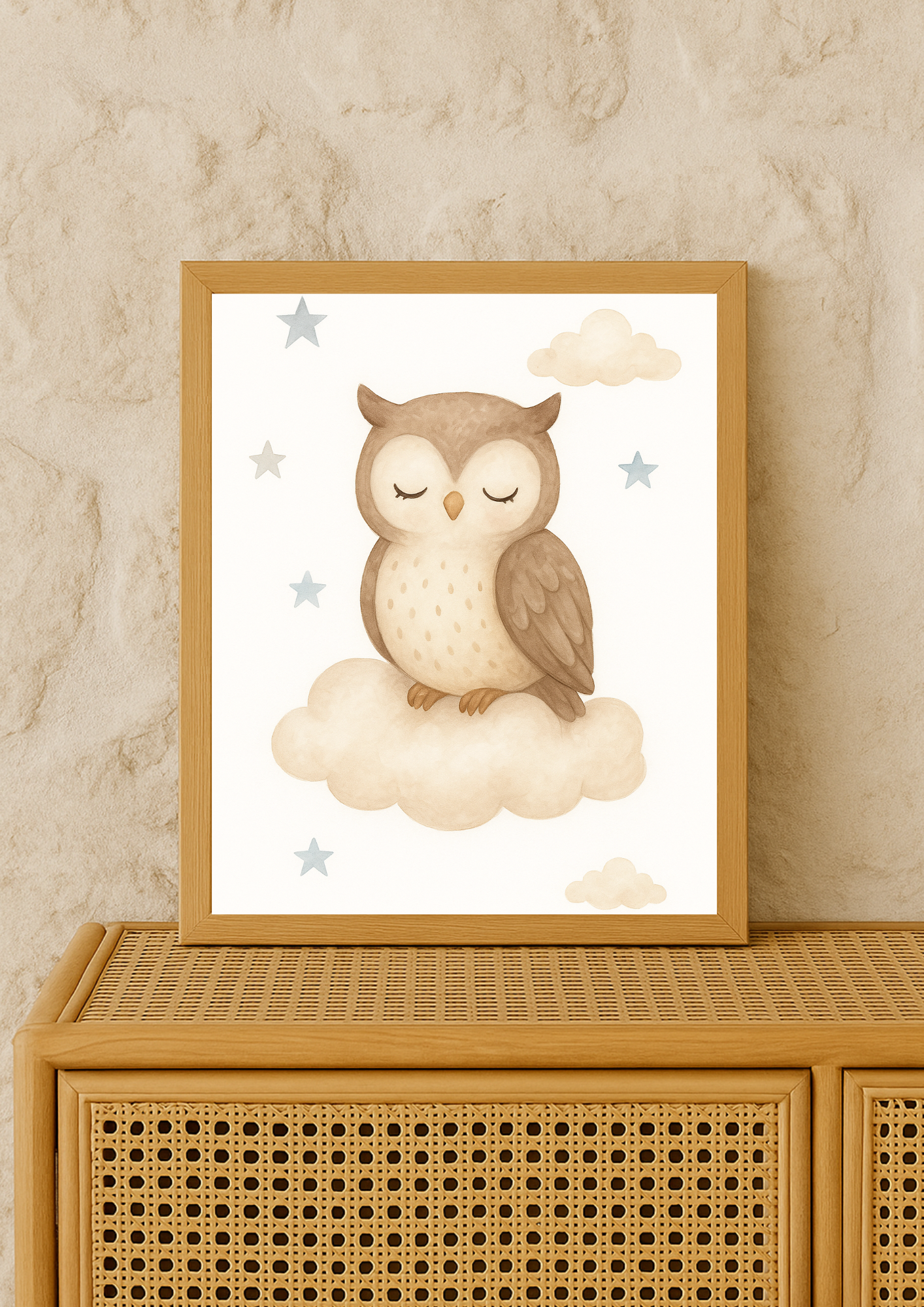 Affiche Hibou Endormi – Aquarelle pour Chambre d'Enfant– illustration chambre bébé - Univers poétique et minimaliste