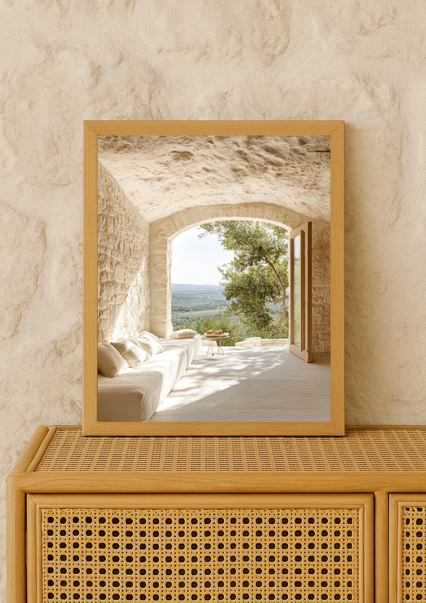 Poster maison en pierre vue campagne – décoration murale ambiance provençale