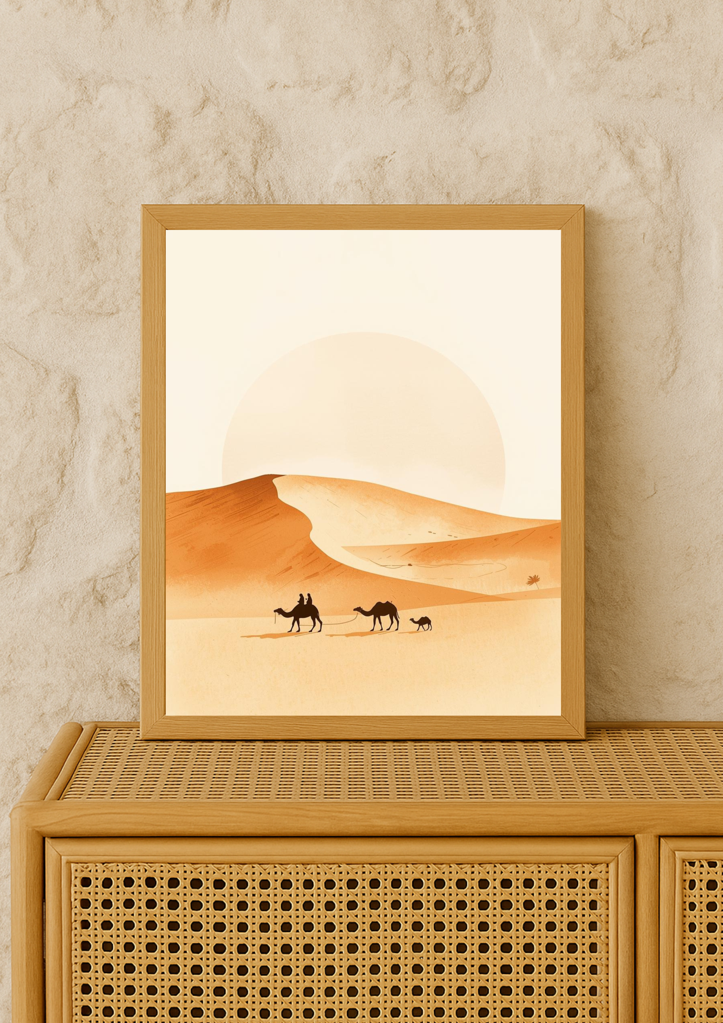 Affiche désert minimaliste – caravane de chameaux – décoration murale sable et terracotta