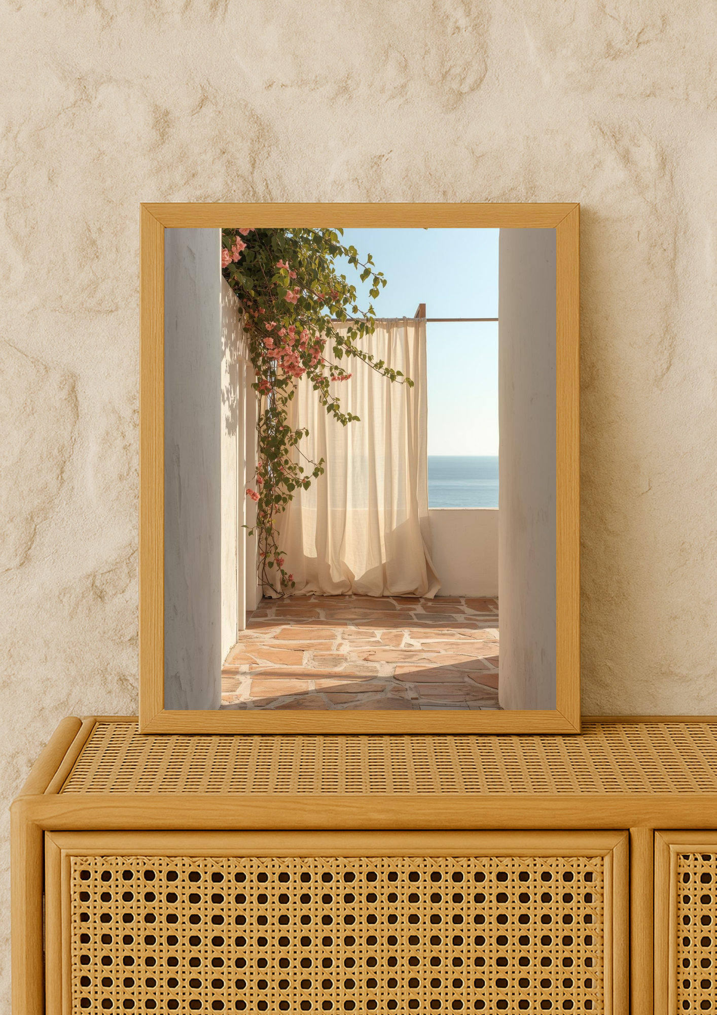 Affiche terrasse méditerranéenne vue mer – décoration murale bord de mer