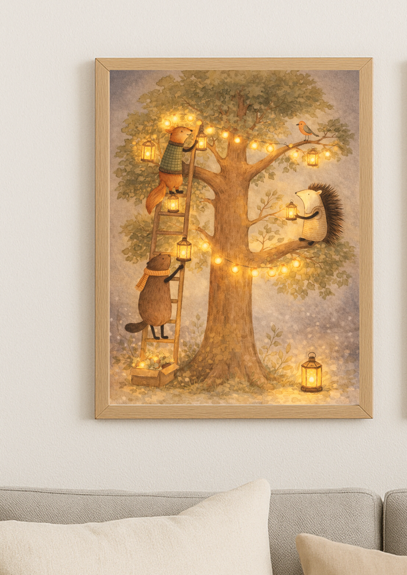 Affiche animaux de la forêt – illustration printemps chambre bébé - Univers poétique et minimaliste