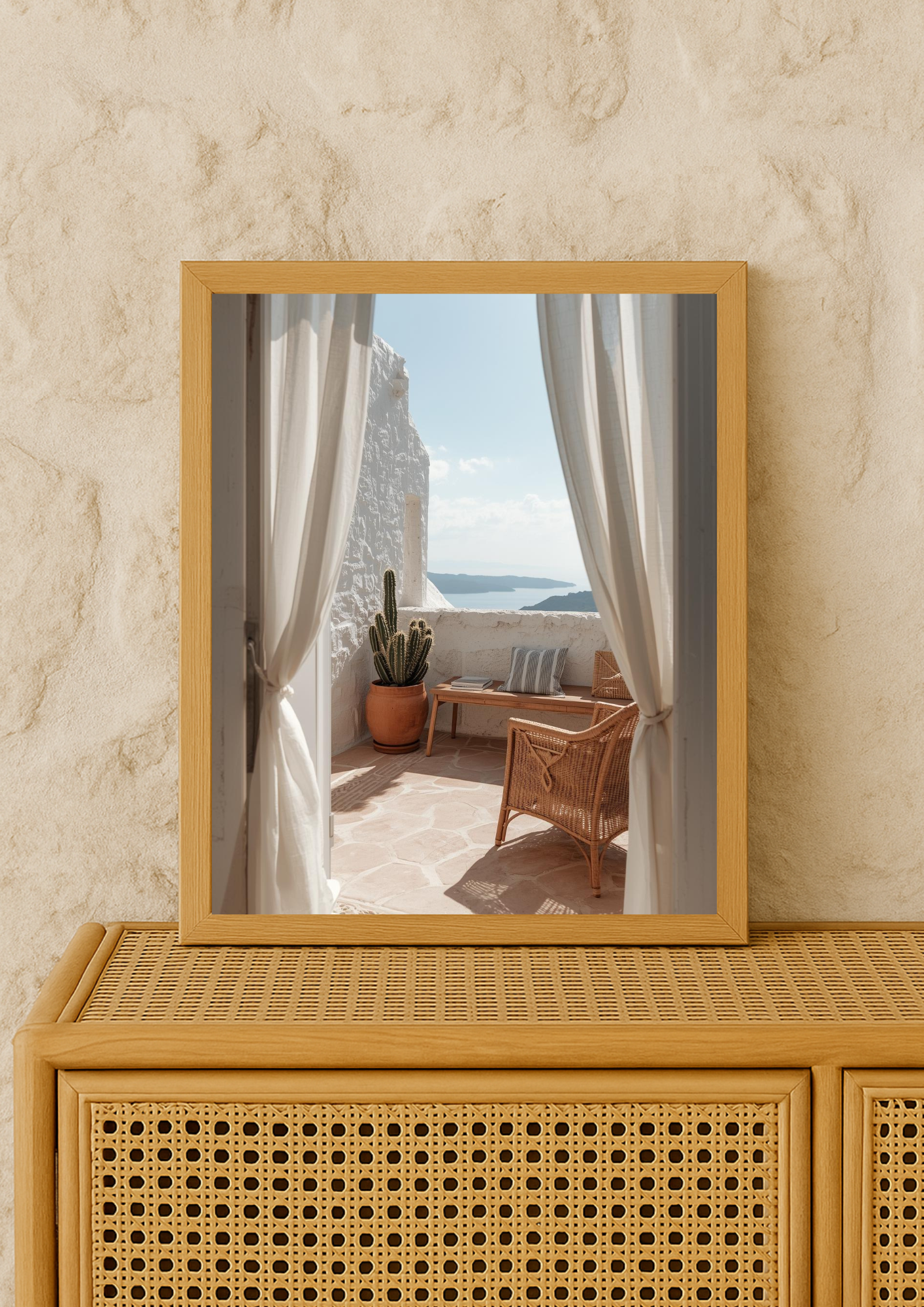 Affiche terrasse méditerranéenne vue mer – décoration murale bord de mer