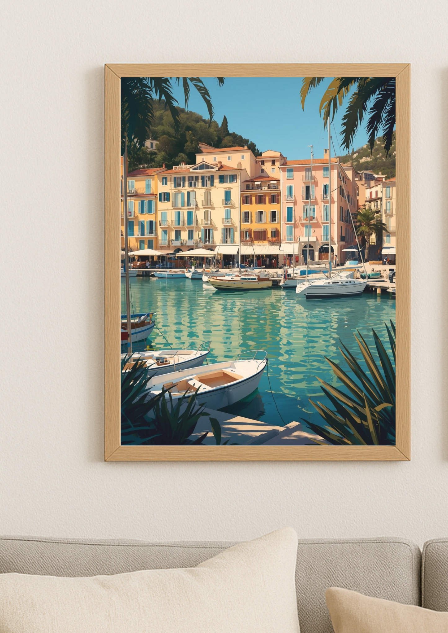 Affiche port méditerranéen – Façades colorées et bateaux – Décoration murale