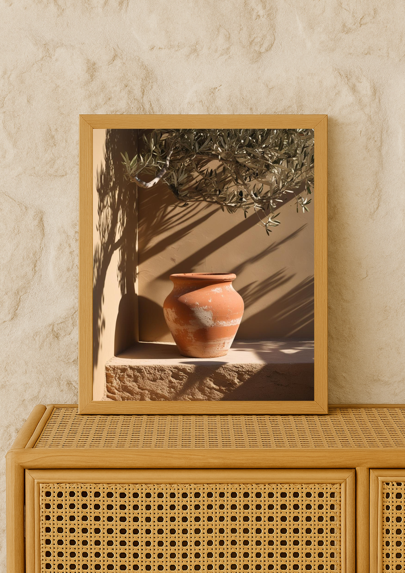 Affiche pot en terre cuite méditerranéen – décoration murale beige minimaliste style provençal