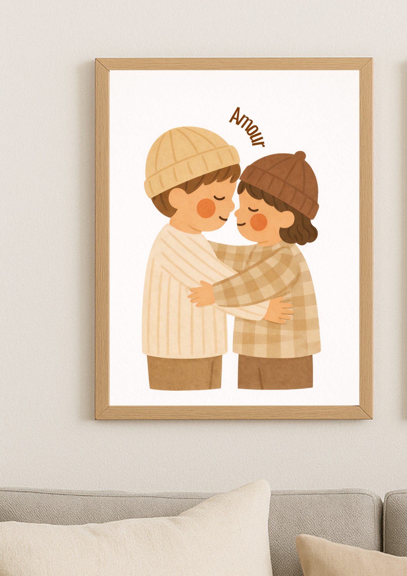 Collection Amour - Affiche enfant “Amour” fraterie – Illustration bohème tendre enfants – Décoration chambre bébé, idée cadeau naissance
