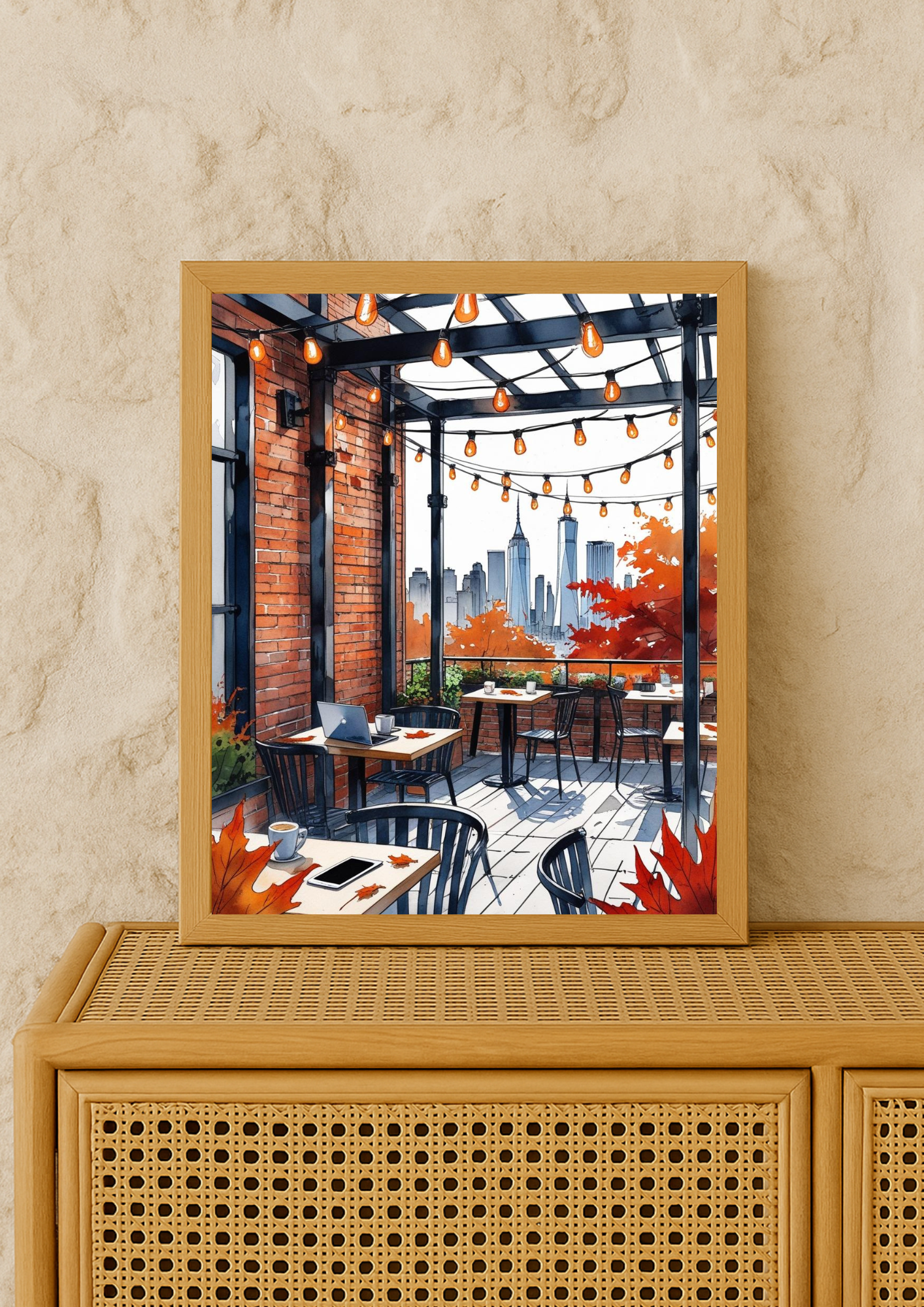 Affiche New York – Terrasse avec vue skyline – Décoration murale