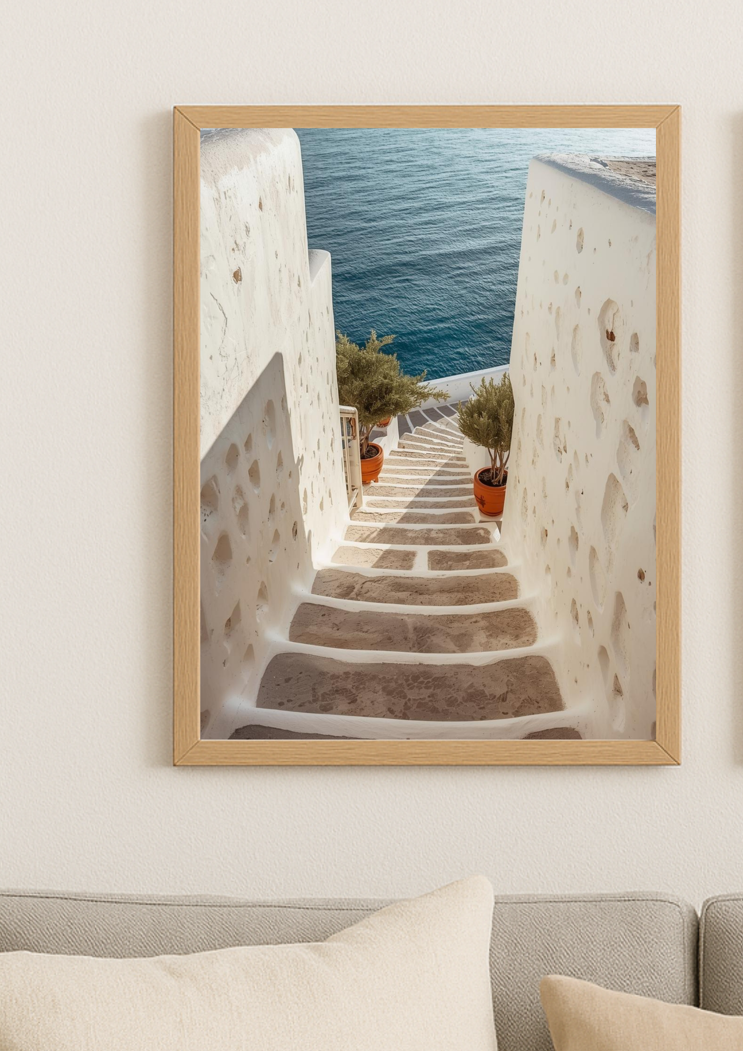 Affiche escalier méditerranéen – Vue mer – Décoration murale bord de mer - Idée cadeau