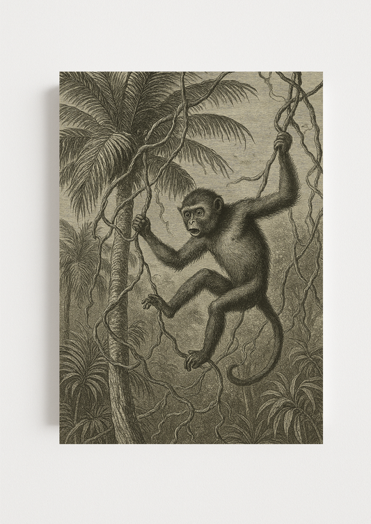 Affiche animal jungle style gravure ancienne – singe tropical - forêt tropical