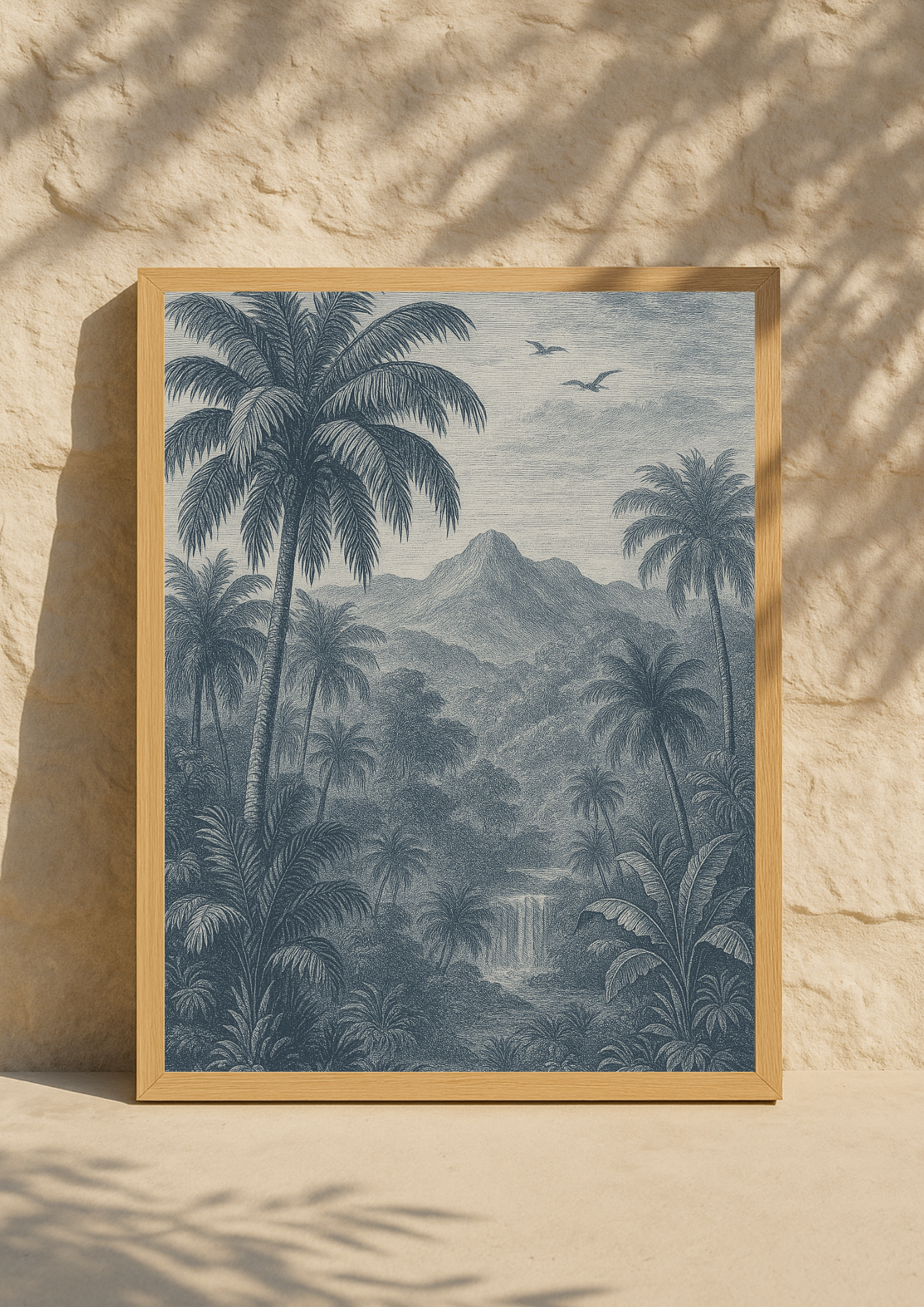 Affiche jungle exotique style gravure ancienne – paysage tropical – décoration murale safari