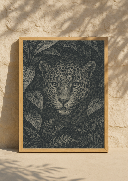 Affiche léopard tropical style gravure ancienne – jungle sauvage - forêt tropical