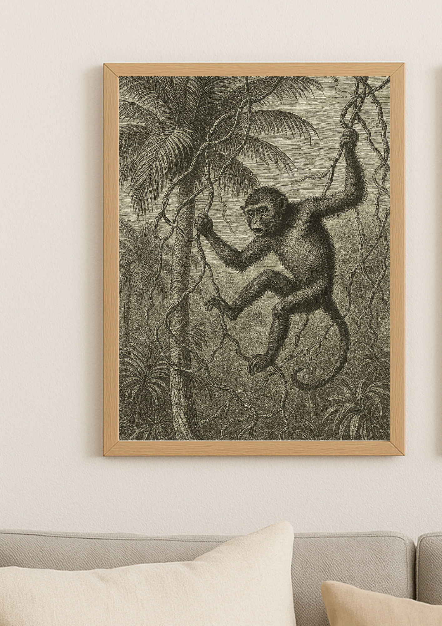 Affiche animal jungle style gravure ancienne – singe tropical - forêt tropical