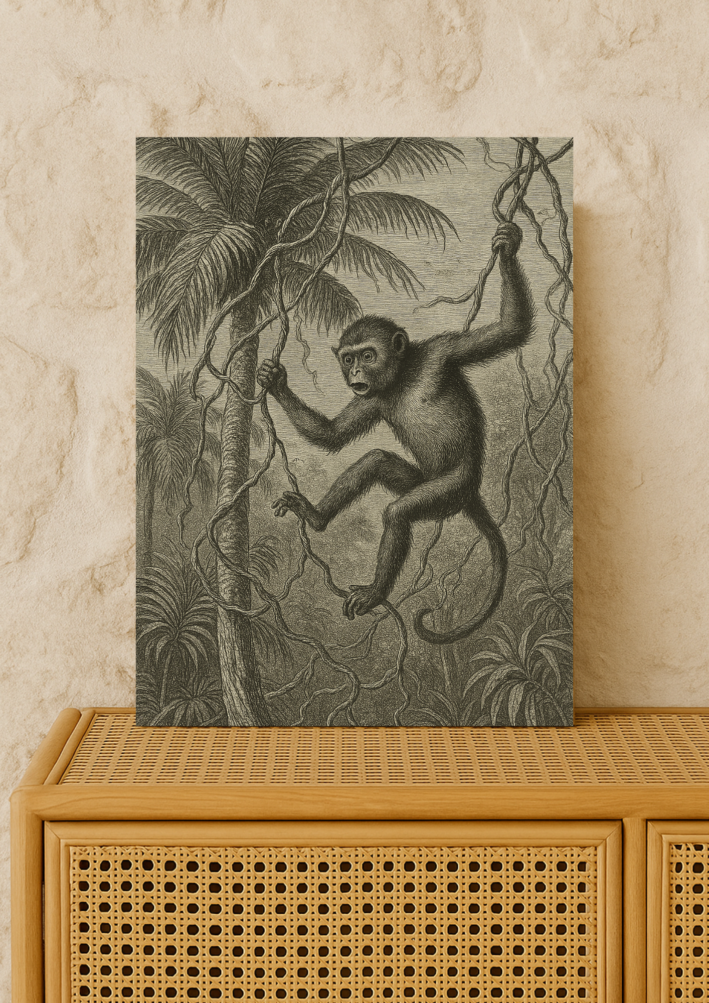 Affiche animal jungle style gravure ancienne – singe tropical - forêt tropical