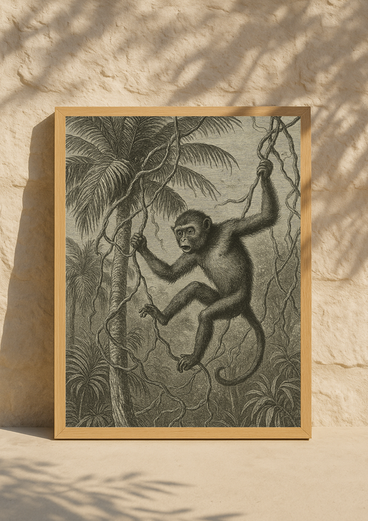 Affiche animal jungle style gravure ancienne – singe tropical - forêt tropical