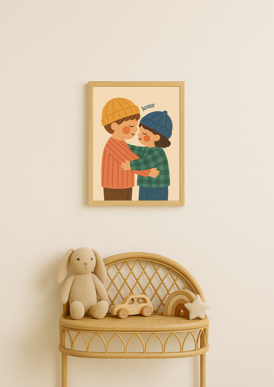 Affiche murale chambre enfant - Affiche amour famille - Fraterie - Amour fraternel - Cadeaux de naissance